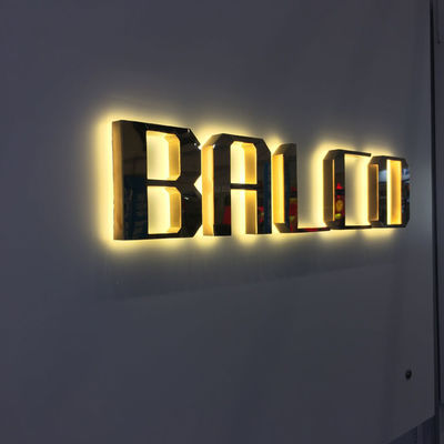 ইলেক্ট্রোপ্লেটিং গোল্ড মিরর মেটাল ব্যাকলিট লেটার সাইন M4 স্ক্রু মাউন্ট