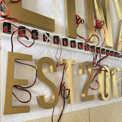 গোল্ড ব্রাশ SS ইলুমিনেটেড চ্যানেল লেটার্স লোগো সাইন হাইস্প্যান