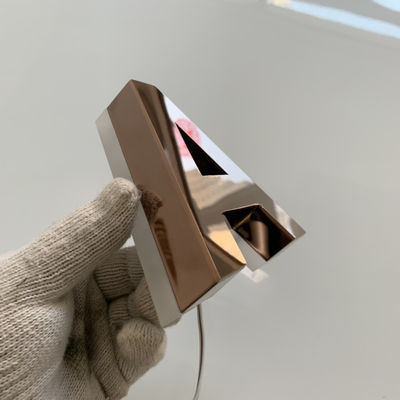 রোজ গোল্ড মিরর ব্যাকলিট স্টেইনলেস স্টীল অক্ষর অ্যান্টি রাস্ট ব্যাকলিট মেটাল সাইন