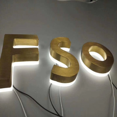 গোল্ড ব্রাশ স্টেইনলেস স্টীল ব্যাকলিট সাইন মেটাল অক্ষর