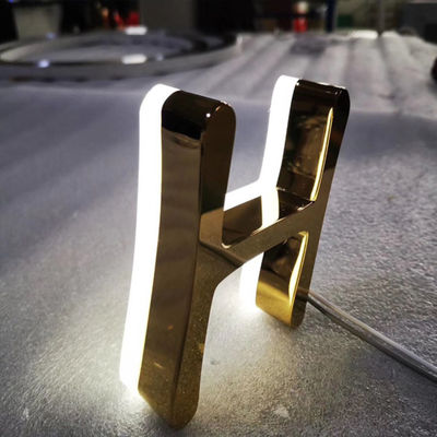 সোনার আয়না ব্যবসার লোগো সাইনজ স্টেইনলেস স্টীল আলোকিত দোকানের সামনের চিহ্ন